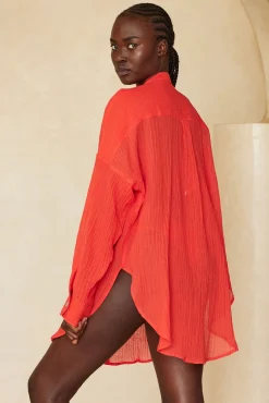 Barcelona Tunic - Chili Pepper Crinkle Linen