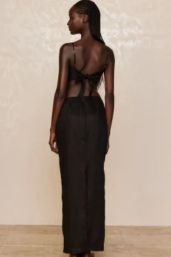 Fontelina Linen Skirt - Black Linen