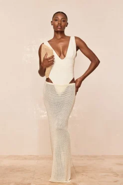 Fontelina Midi Skirt - Ivory Shiny Treble Knit