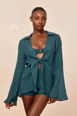 Grenada Tunic - Evergreen Crinkle Linen