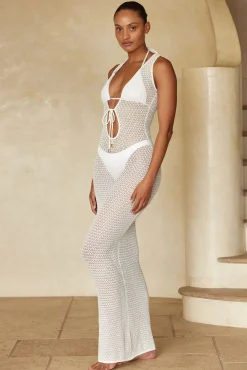 Monte Carlo Tie Dress - White Lace Crochet