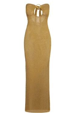 Montego Bandeau Dress - Antique Gold Lace Crochet