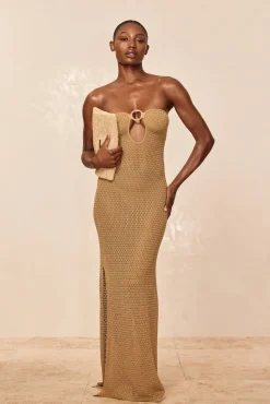 Montego Bandeau Dress - Antique Gold Lace Crochet