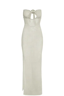 Montego Bandeau Dress - Ivory Lurex Lace Crochet