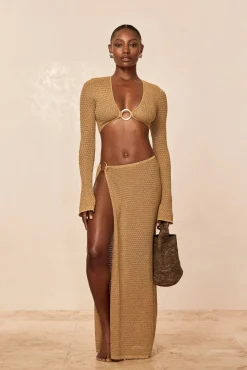 Montego Crop Top - Antique Gold Lace Crochet