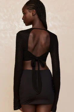 Montego Crop Top - Black Lace Crochet