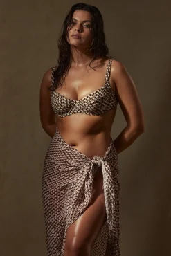 St. Tropez Sarong - Husk Geo Crinkle Linen